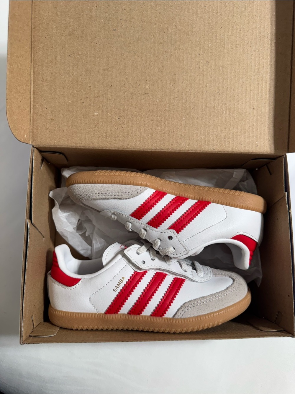 adidas Kids Samba Sneakers - White with Red and Gum | 10C